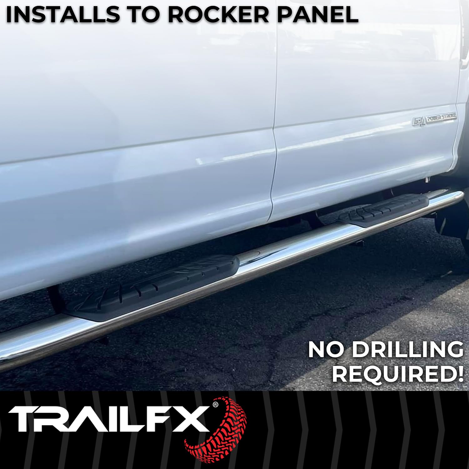 4 Inch Oval Bent Nerf Bars TrailFX A1019S Fits 2024–2025 Toyota Tacoma with Step Pads Polished T304 Stainless Steel, Welded End Caps, Rocker Panel Mount, Bolt On Installation