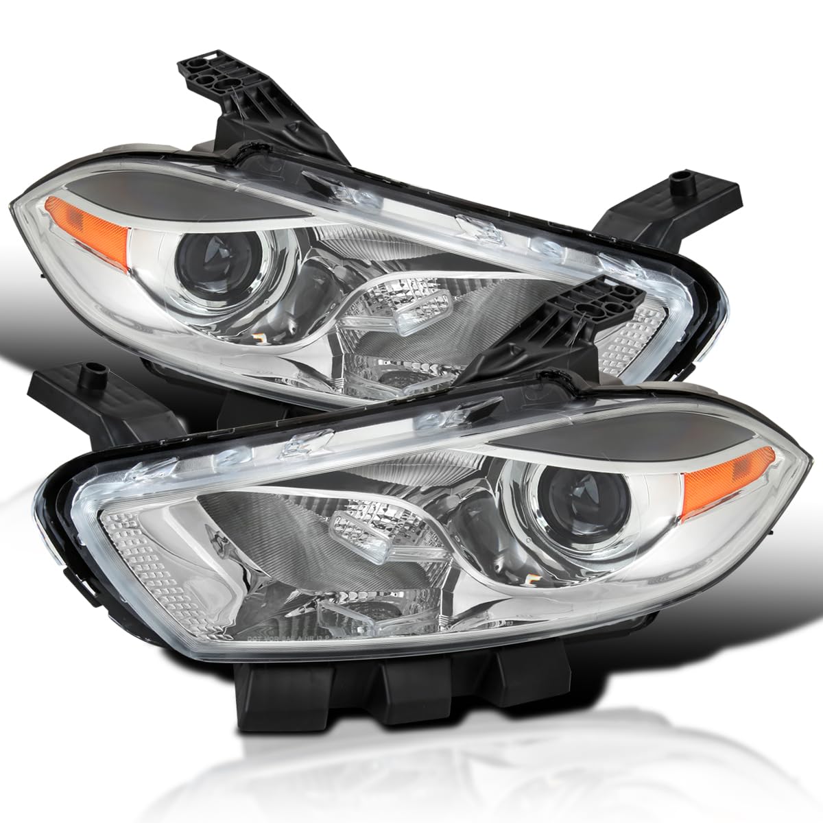 Chrome Projector Headlights SPEC-D TUNING Compatible with 2013-2016 Dodge Dart Factory Halogen, Left + Right Headlamps Assembly
