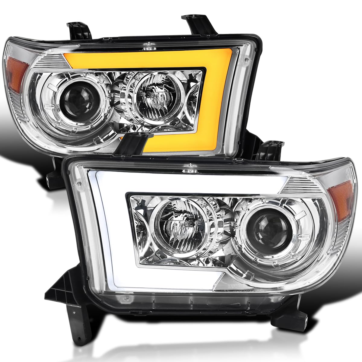 Chrome Projector Headlights SPEC-D TUNING w/LED Sequential Signal Compatible with 2007-2013 Toyota Tundra, 2008-2017 Toyota Sequoia, Left + Right Pair Headlamps Assembly