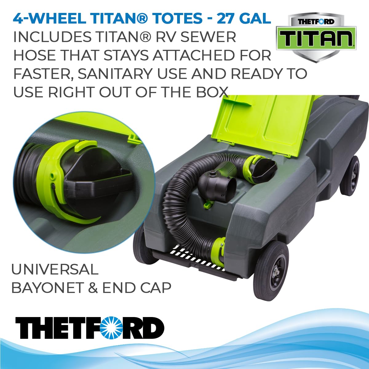 Titan Tote Thetford 40951 4-Wheel - 27 Gallon, Gray