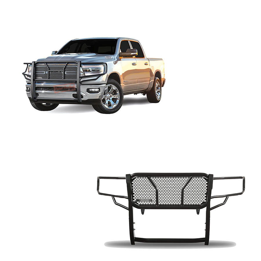 RUGGED Black Horse Heavy Duty Grille Brush Bumper Guard Modular Black Compatible with 2019-2025 Ram 1500-RU-DORA19-B
