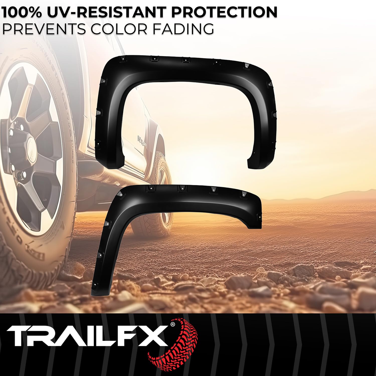 TrailFX Pocket Style Fender Flares for 5.7 Foot Bed Chevrolet Silverado 1500 2007-2013 Black Smooth Paintable Polypropylene Set of 4 with Stainless and Black Steel Rivets TrailFX TFC3003S