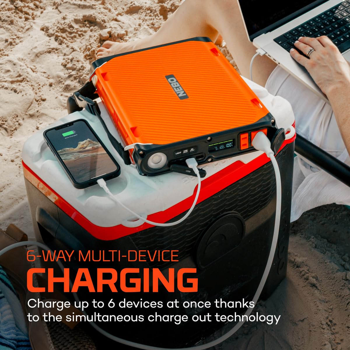 300 Power Station NEBO RAMBLER | 300W Portable Power, 288 Wh Ulta-Slim Profile, 6-Way Multi-Device Charging, Emergency Power Supply, LiFePO4 Rechargeable Battery
