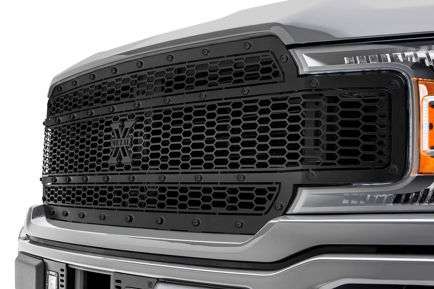 T-Rex Grilles X Grille Compatible with F-150 Stealth Laser (2018-2020), Black, 1 Pc, Replacement, Black Studs, Does Not Fit Vehicles with Camera - PN #7715841-BR
