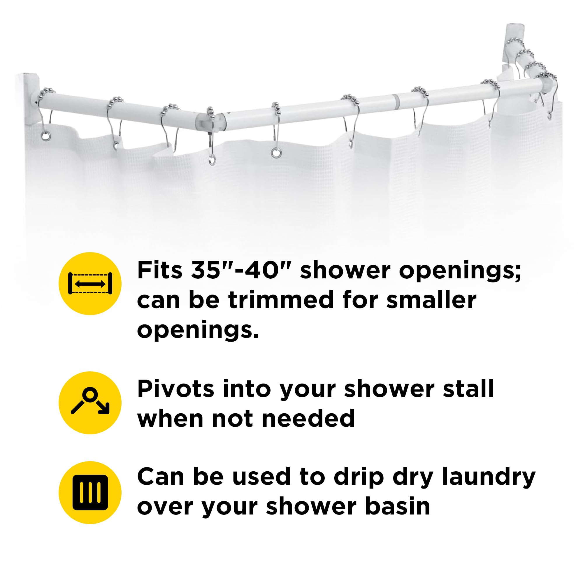 Stromberg Carlson Extend-A-Shower RV Rod EXT-3542S – Hinged Folding Adjustable Shower Curtain Rod for RV and Camper Bathrooms, Durable Space-Saving Design, Satin Finish, 35"-40" Openings