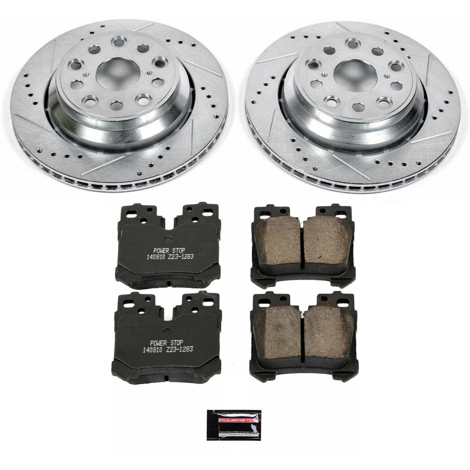Power Stop K5840 Rear Brake Pads Z23 Carbon Fiber with Drilled & Slotted Brake Rotors Kit For Lexus LS460 2010-2017 [Model Specific]