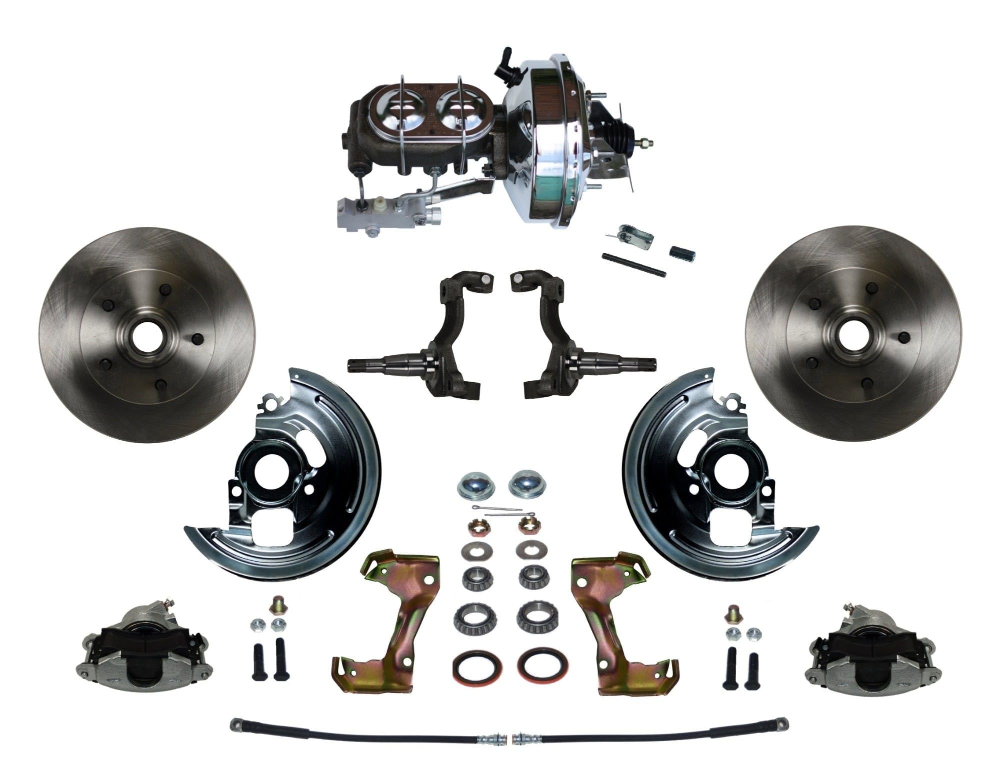 Power Disc Brake Conversion Kit LEED BRAKES With 9" Chrome Booster Cast Iron Chrome Top M/C Disc/Disc Side Mount