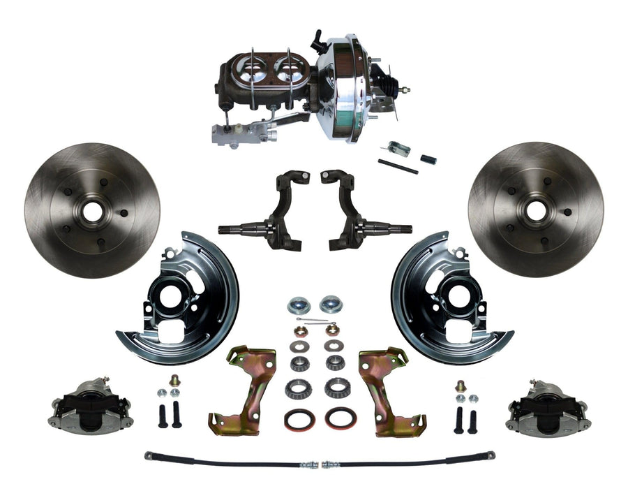 Power Disc Brake Conversion Kit LEED BRAKES With 9" Chrome Booster Cast Iron Chrome Top M/C Disc/Disc Side Mount