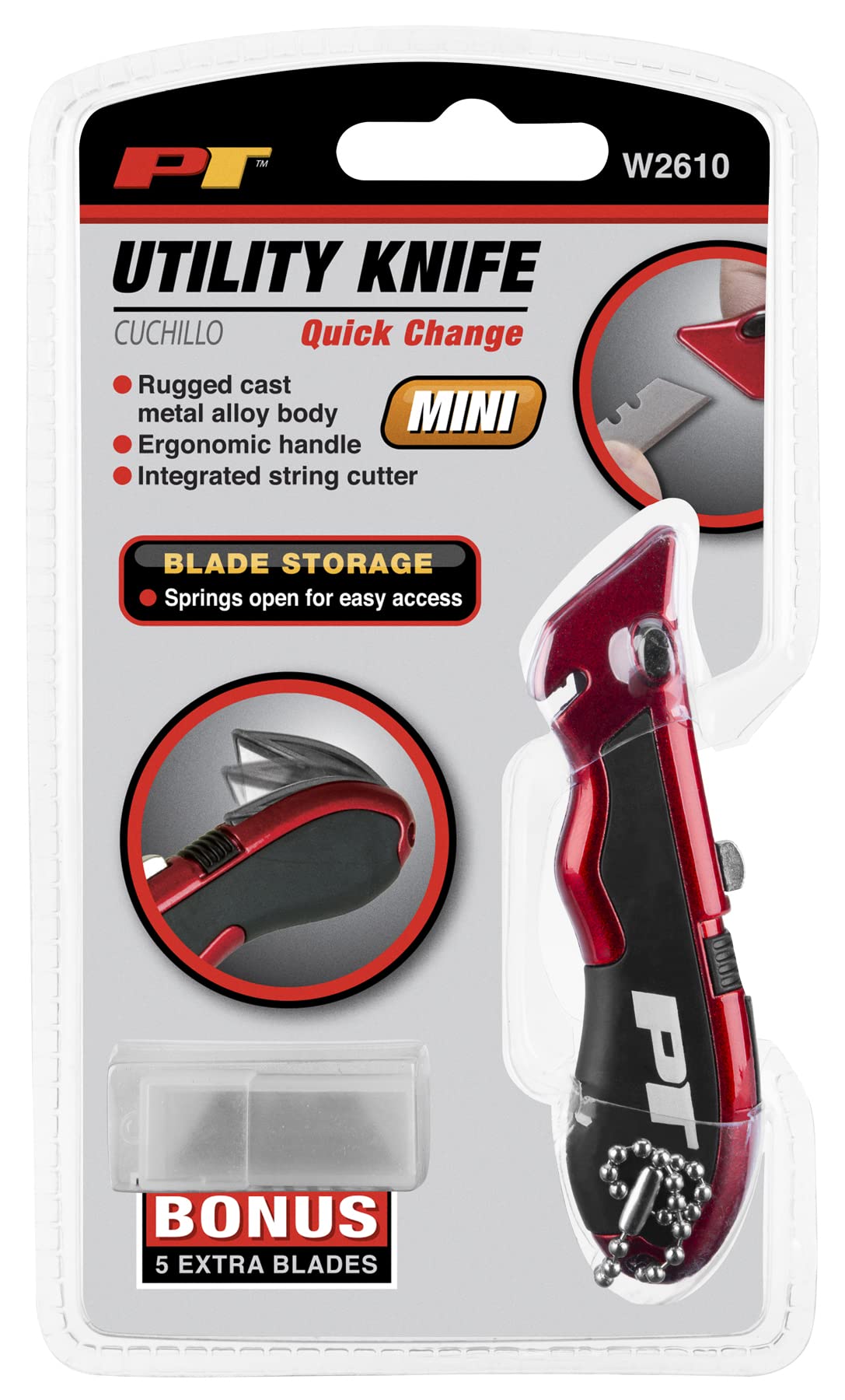 Multi-Blade Performance Tool W2610 Folding Utility Knife with Integrated String Cutter and Key Chain - 5 Extra Blades Included
