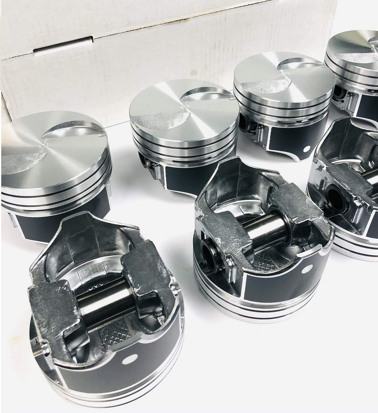 Hypereutectic Silvolite Flat Top Pistons compatible with Ford & Mercruiser 7.5L 460 engines (4.360" STD Bore Diameter)