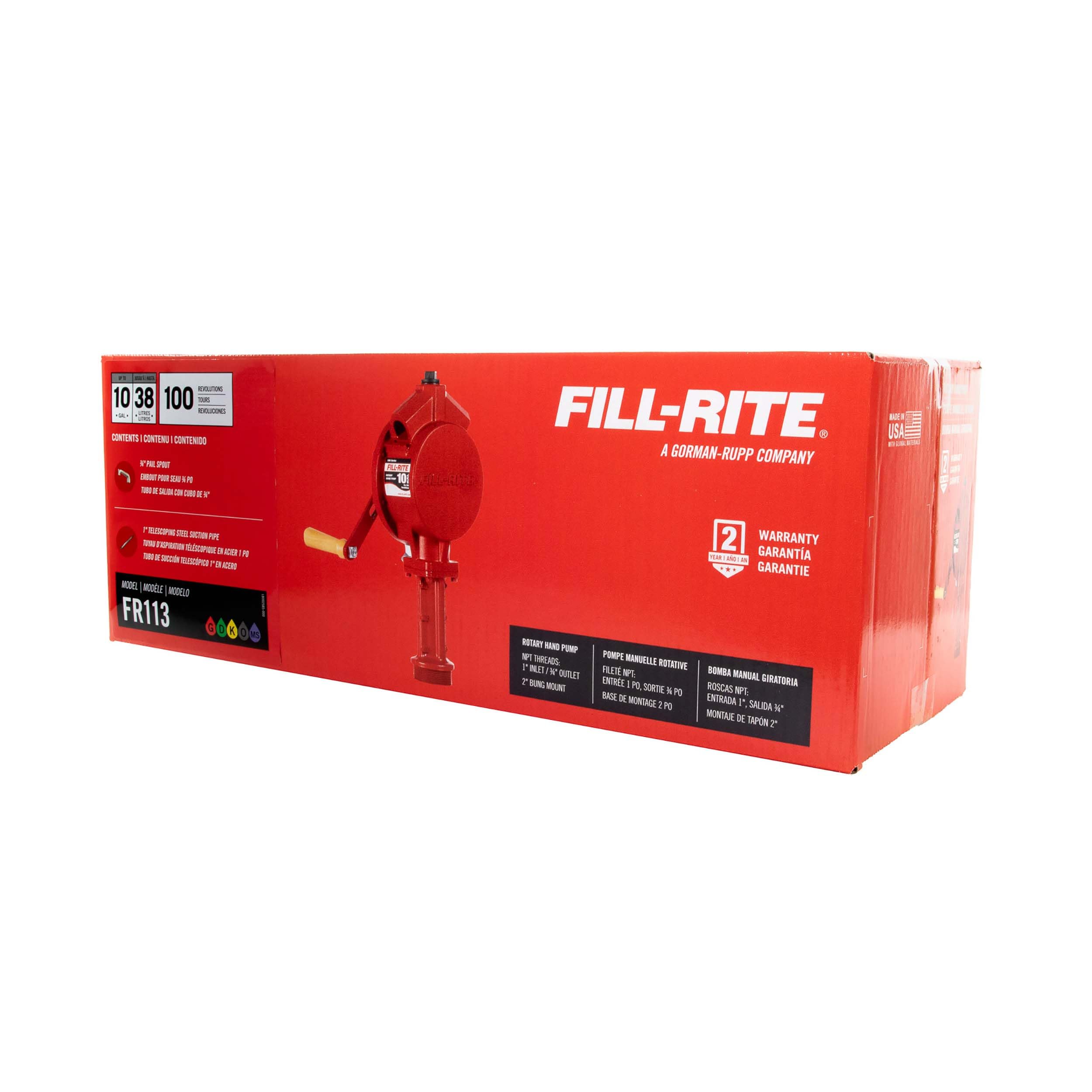Fill-Rite Fuel Transfer FR113 Rotary Hand Pump w/Pail Spout & Suction Pipe