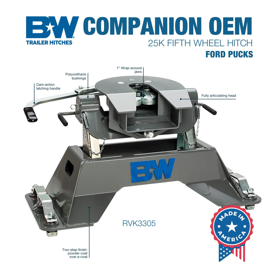 25K Companion OEM Fifth Wheel Hitch B&W Trailer Hitches - Compatible with Ford OEM Puck System - RVK3305