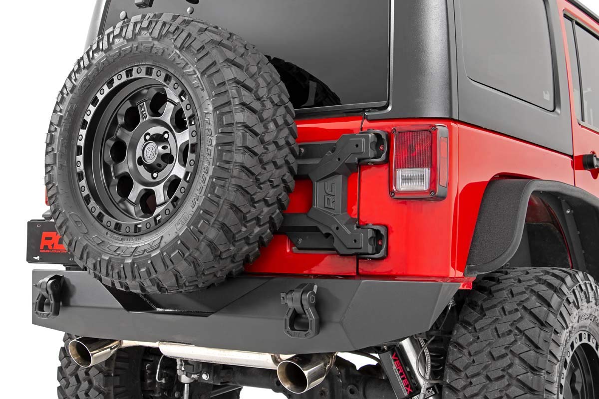 Rough Country HD Tire Carrier Hinged for Jeep Wrangler JK/Unlimited (2007-2018) - Eliminates Tailgate Stress & Weak Hinges, Fits up to 37" Spare Tire
