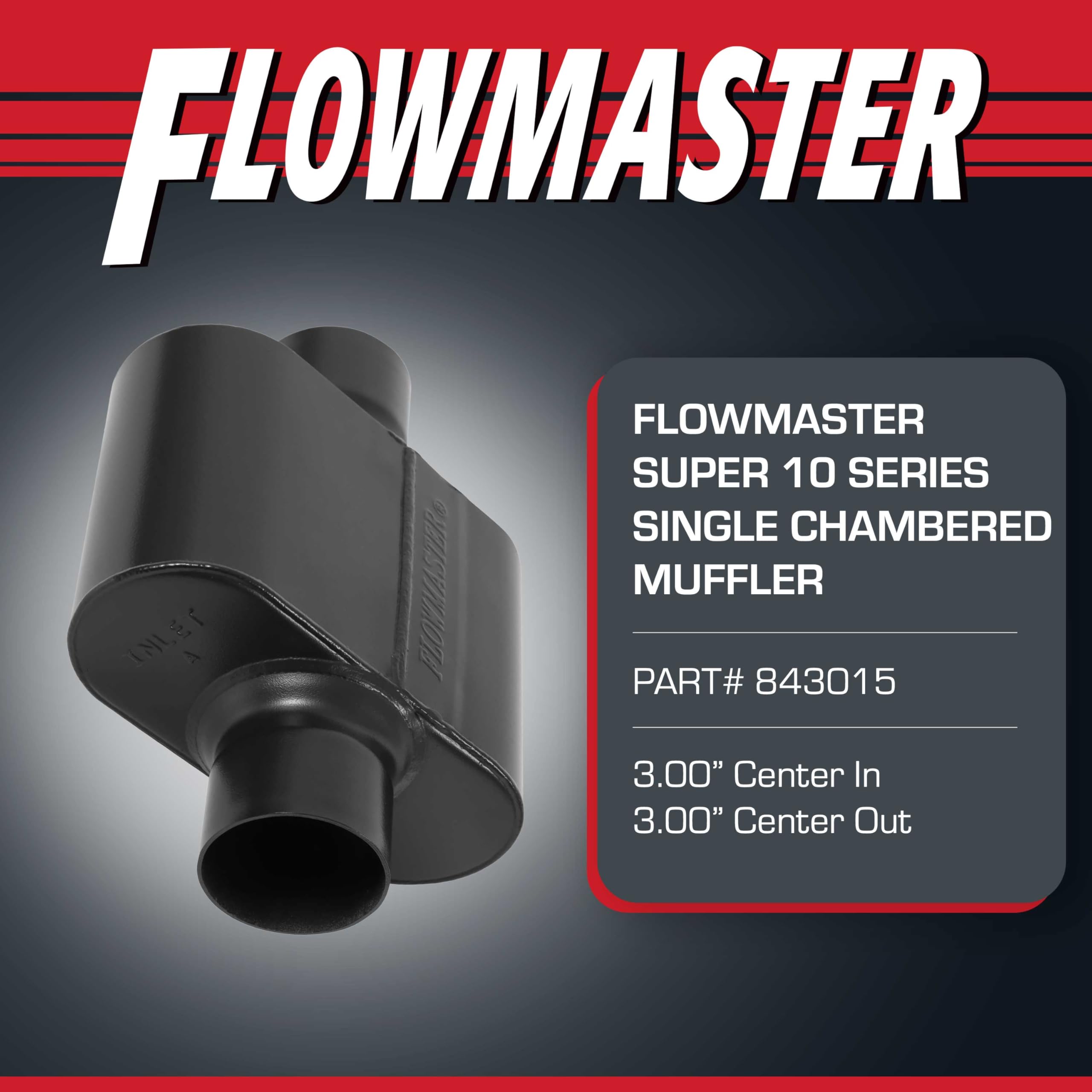 Flowmaster Super 10 Muffler Series – 3.00” Center In / 3.00” Center Out – Race-Inspired Sound – 409 Stainless Steel – Ideal for Muscle Cars, LS Swaps, Drag Cars & Off-Road Build (843015)