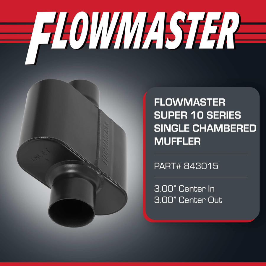 Flowmaster Super 10 Muffler Series – 3.00” Center In / 3.00” Center Out – Race-Inspired Sound – 409 Stainless Steel – Ideal for Muscle Cars, LS Swaps, Drag Cars & Off-Road Build (843015)