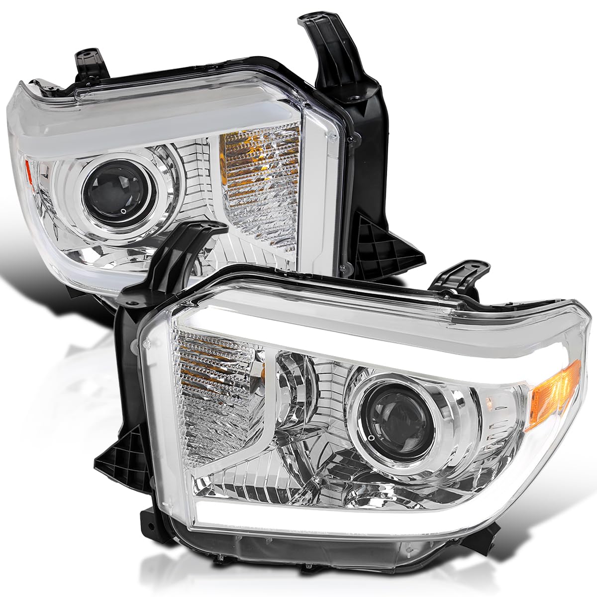 Chrome Projector Headlights SPEC-D TUNING w/Switchback Sequential LED Turn Signal Compatible with 2014-2021 Toyota Tundra, Left + Right Pair Headlamp Assembly