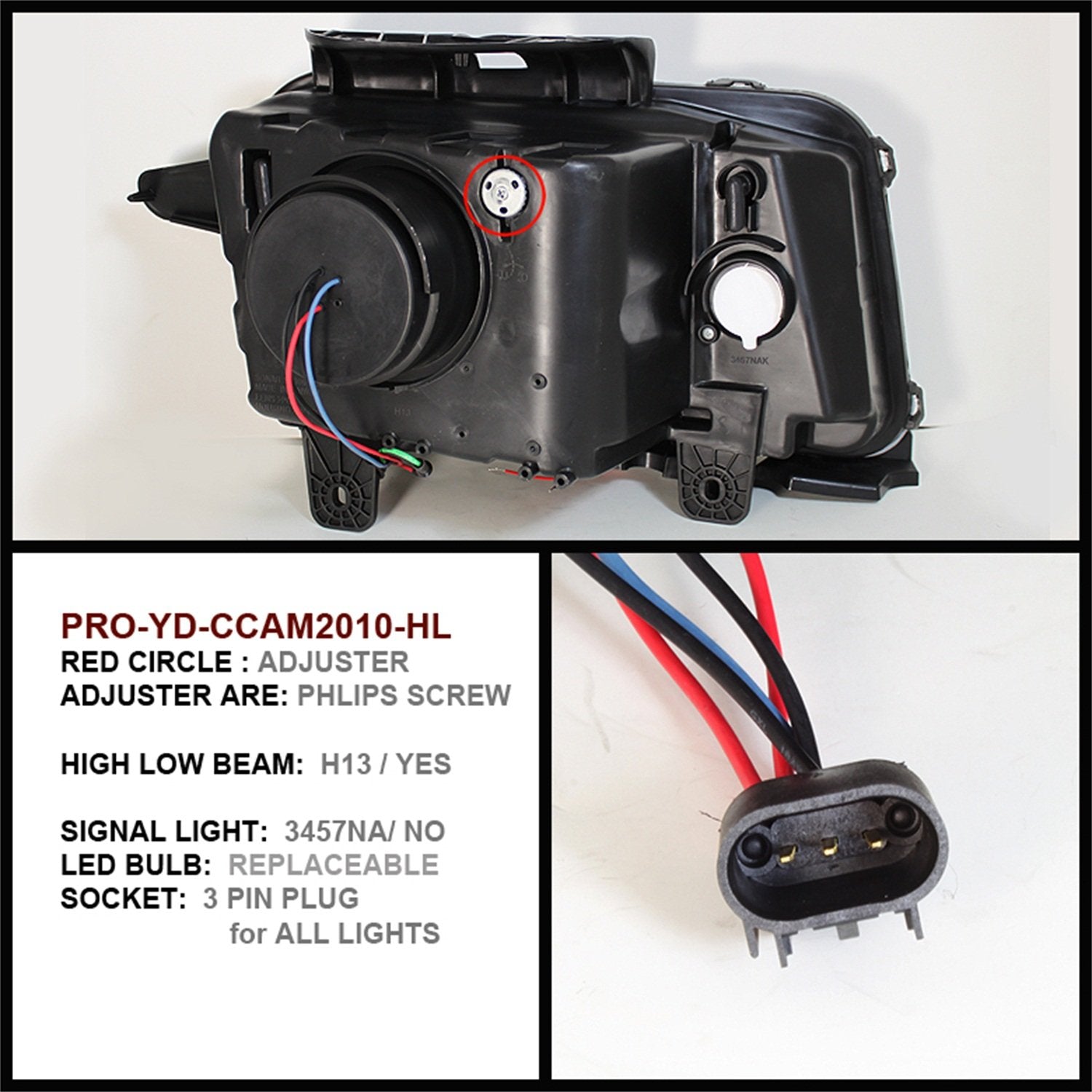 Chevy Camaro 10-13 Spyder 5034236 Projector Headlights (for halogen models only) Dual Halo - LED Halo - Black - High/Low H7 (Included)