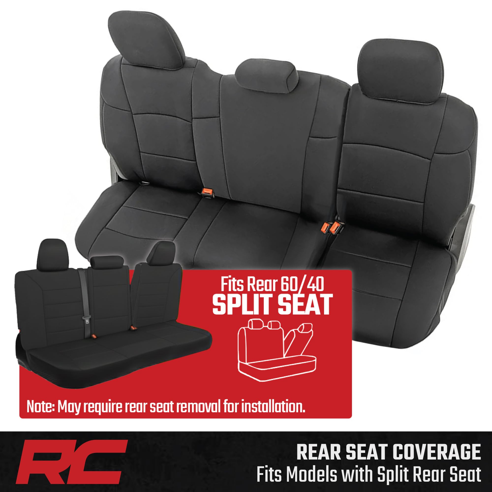 Rough Country Front Neoprene & 60/40 Rear Seat Covers for 19-22 Ram 2500-91044, Black