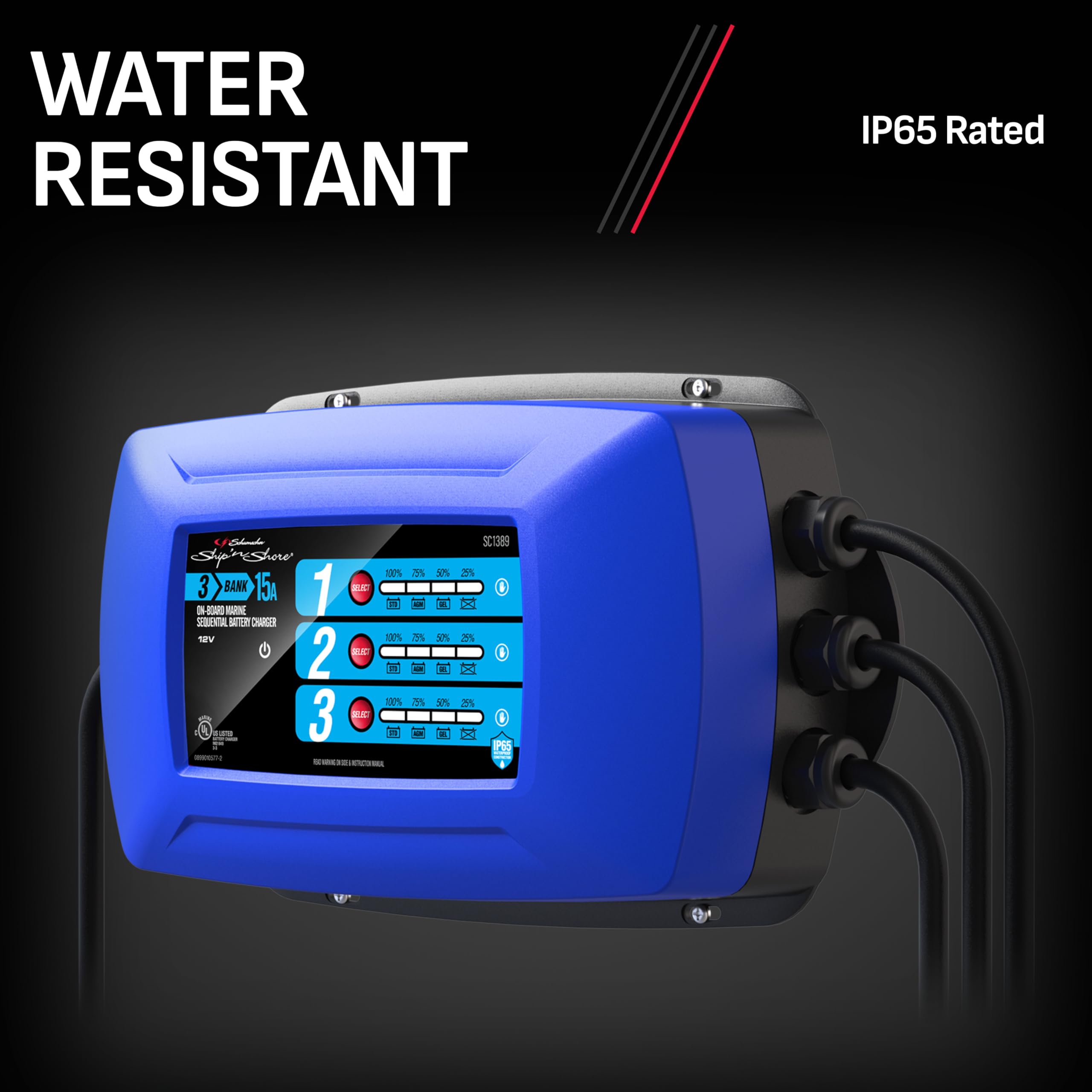 Fully Automatic Schumacher-SC1389 Direct-Mount 3-Battery Charger and Maintainer - 15 Amp, 12V - for Marine Batteries