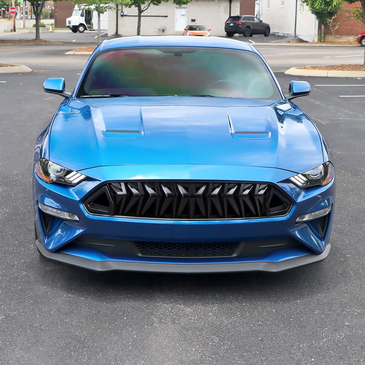 Shark Style Grille Spec-D Tuning w/3D Smoke LED DRL Strip Compatible with 2018-2023 Ford Mustang