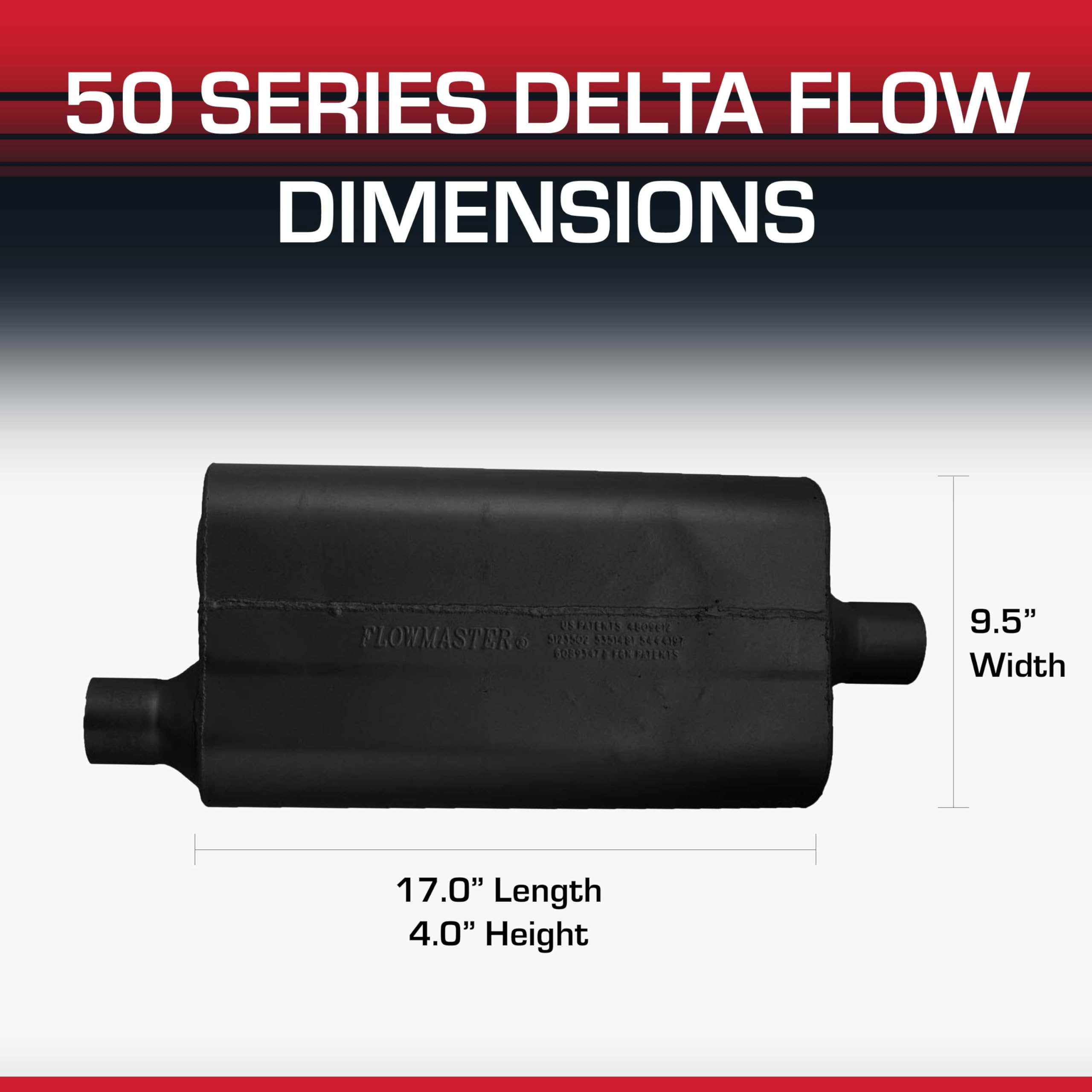 50 Series Flowmaster Delta Flow® Chambered Muffler – 2.25”- Offset In/Center Out – Moderate Sound – 16-Gauge Aluminized Steel – Perfect for daily-driven Performance Vehicles & Passenger Cars, 942451