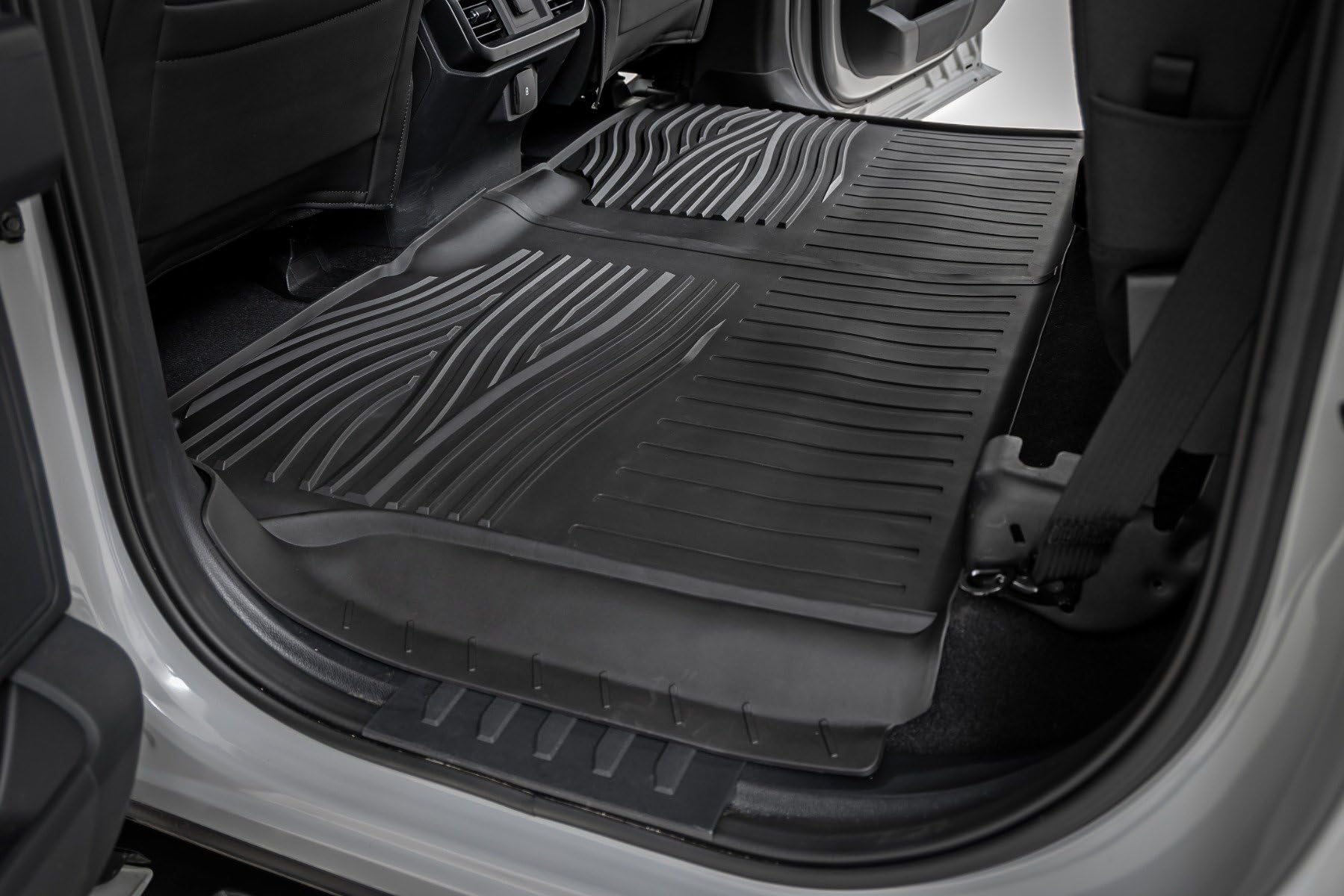 Flex-Fit Rough Country Floor Mats for Ford F-150 (2015-25)/F-150 Lightning (2022-25)/Raptor (2017-25) Crew Cab - Front & Rear Set, All-Weather Non-Slip TPE Liners w/Spill Saver Lip