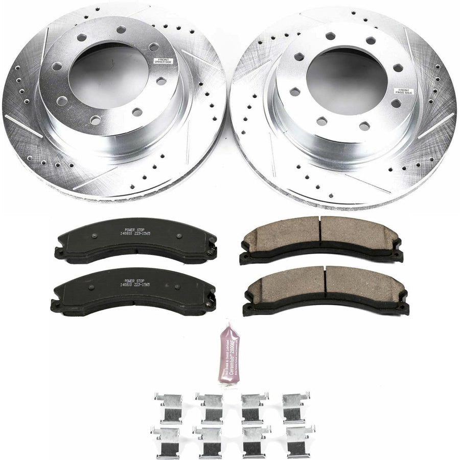 Power Stop K6518 Z23 Carbon Fiber Brake Pads Front with Drilled & Slotted Brake Rotors Kit For Nissan NV1500 2012-2021 | Nissan NV2500 2012-2021 | Nissan NV3500 2012-2021 [Vehicle Specific]