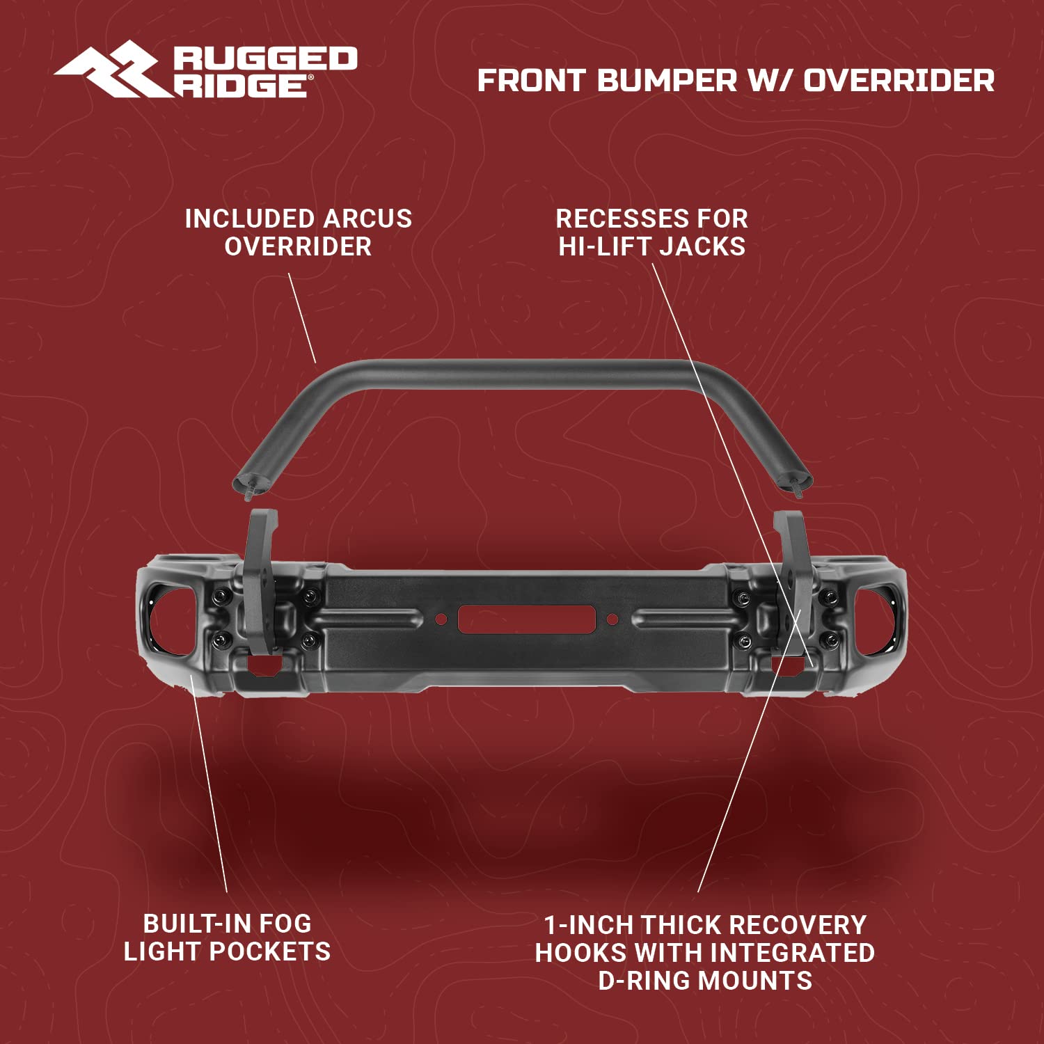 Arcus Rugged Ridge Bumper, Front for Jeep Wrangler/Gladiator | Stubby w/Tubular Overrider, Steel, Black | 11549.05 | Fits 2018-2025 Jeep Wrangler JL; 2020-2025 Jeep Gladiator JT