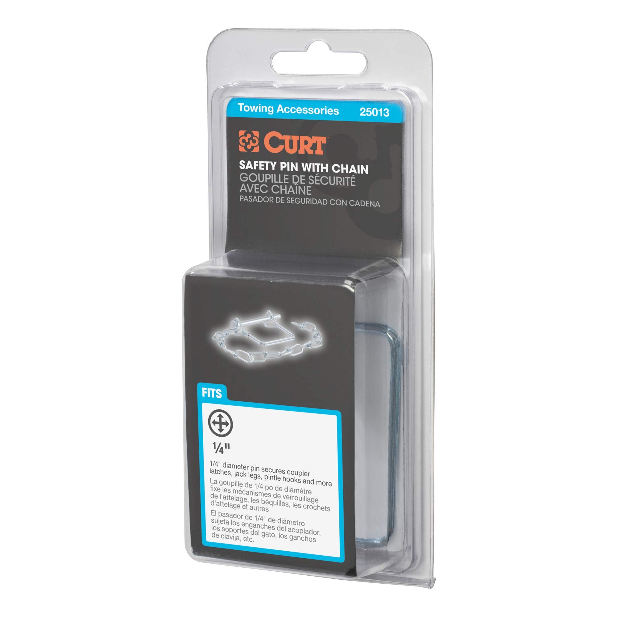 Trailer Coupler Pin CURT with 12-Inch Chain, 1/4-Inch Diameter x 2-3/4-Inch Long