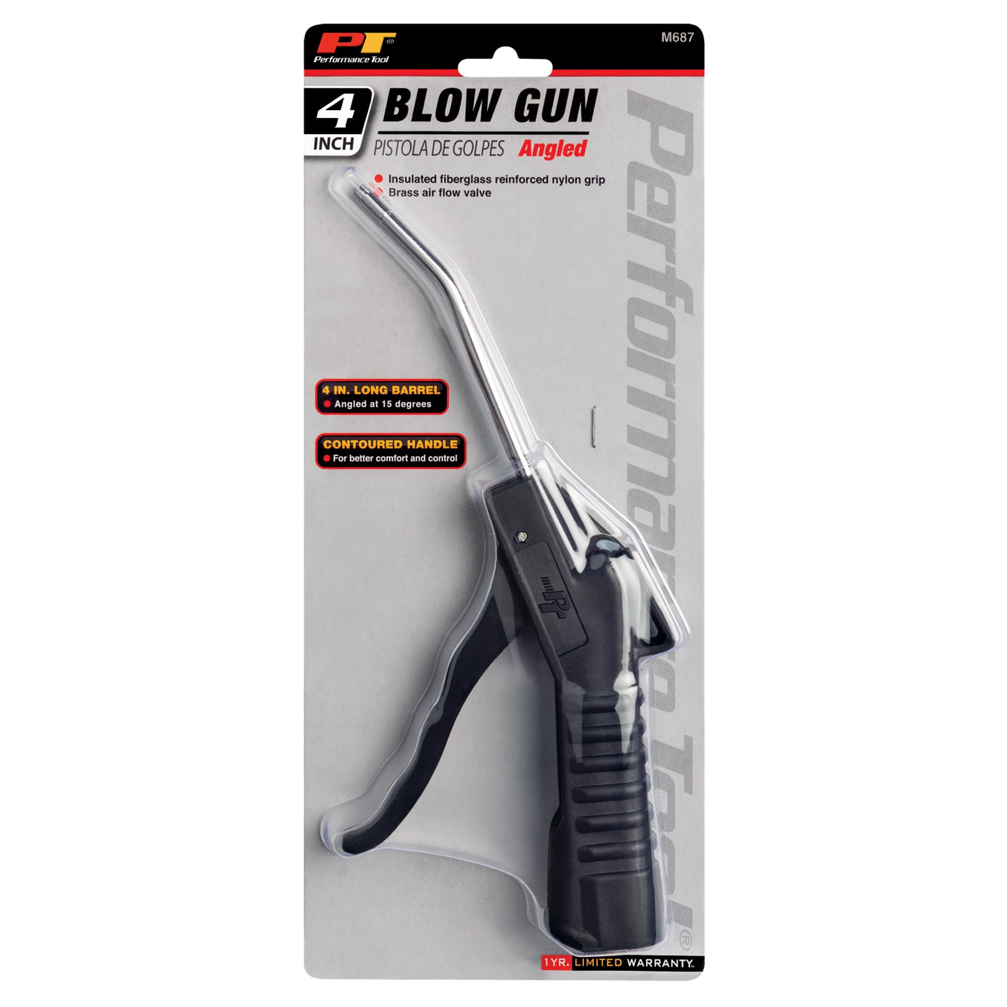 M687 Performance Tool Air Blow Gun with Insulated Fiberglass Reinforced Nylon Grip and 15-Degree Angled Barrel for Better Control