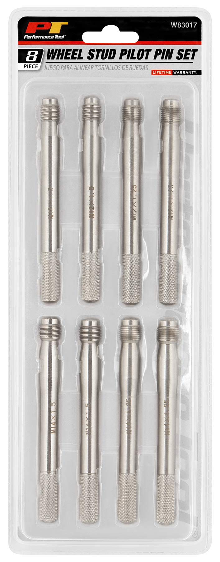 W83017 Performance Tool 12mm & 14mm Wheel Stud Pilot Pin Set, Compatible With Audi, BMW, VW, Mercedes, Porsche Fiat, Dodge, and Chrysler, Silver