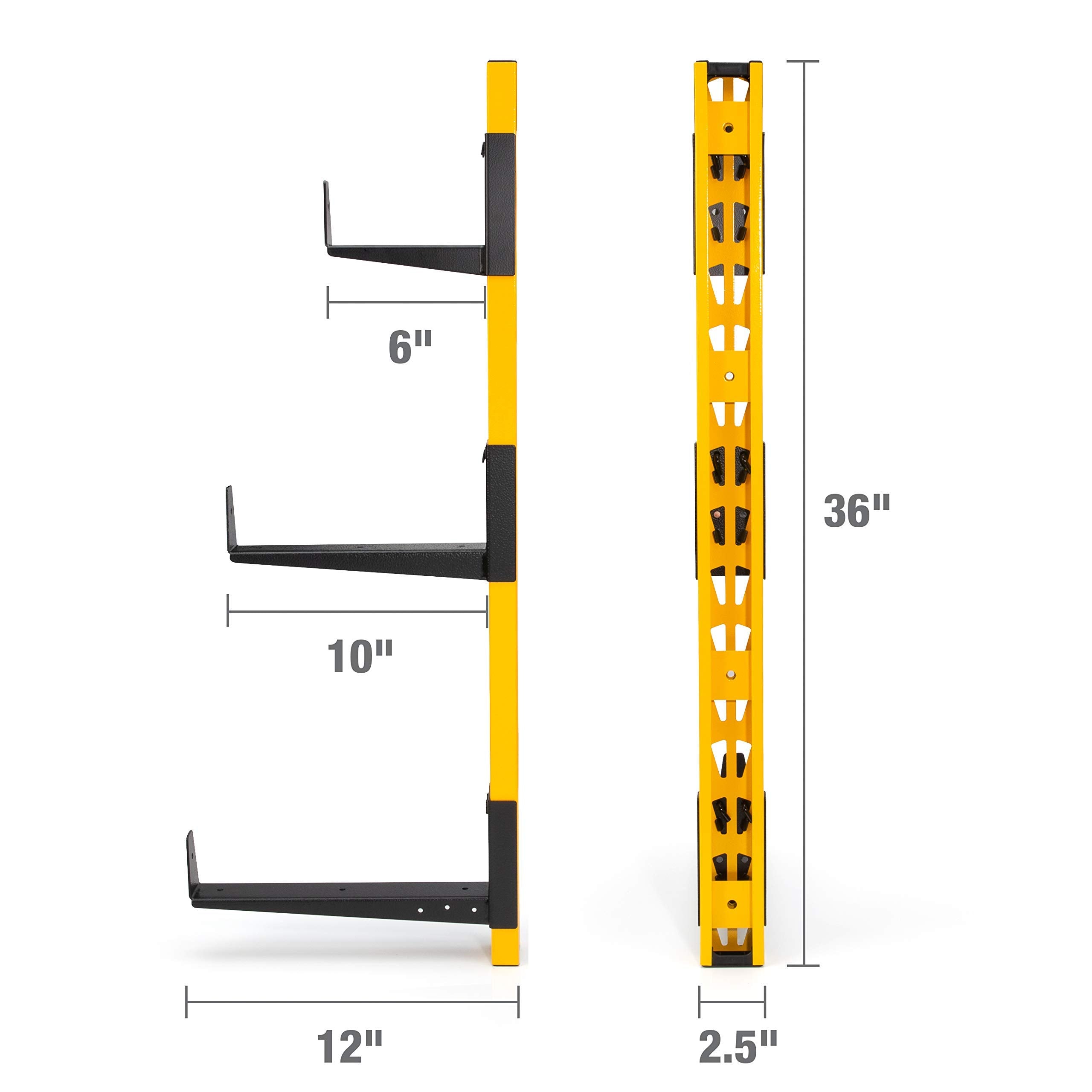 3-Piece DEWALT Wall Mount Cantilever Wood and Lumber Storage Rack for Workshop Shelving, Multi-Depth Storage, Supports a Total of 273 lbs.