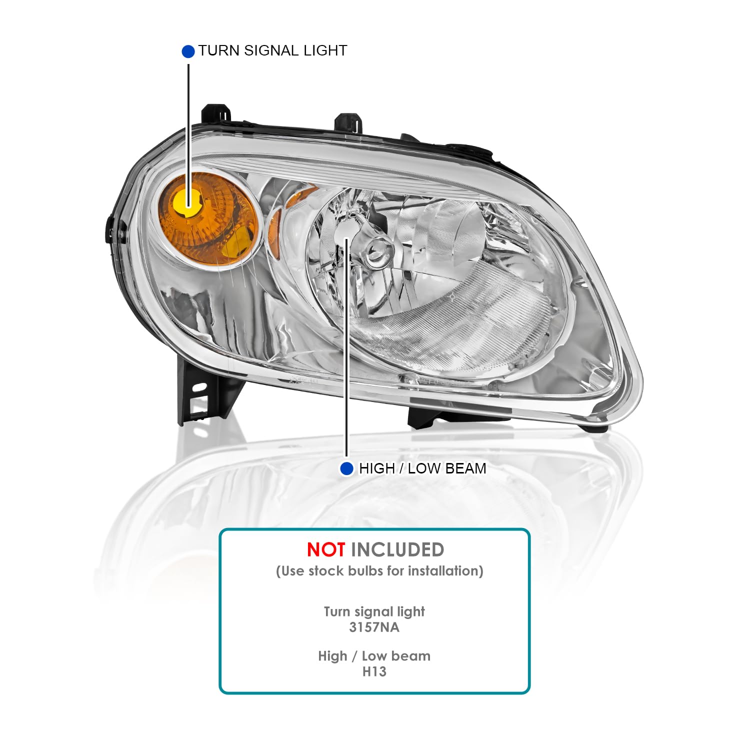 Chrome Headlights SPEC-D TUNING Compatible with 2006-2011 Chevy HHR, Left + Right Pair Headlamp Assembly