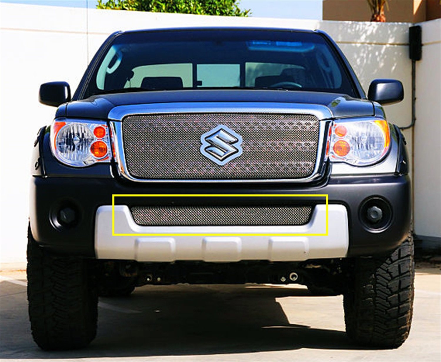 Small T-Rex 45980 Mesh Stainless Chrome Finish Sport Bumper Grille Overlay for Suzuki Equator
