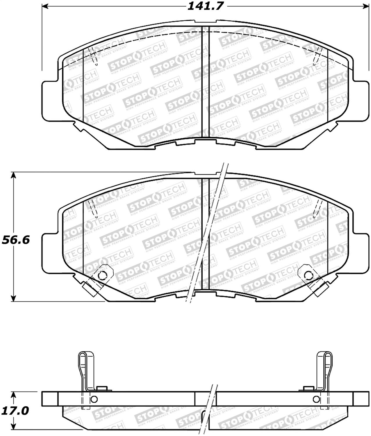 Front StopTech 308.09141 Brake Pads with Shims and Hardware Street