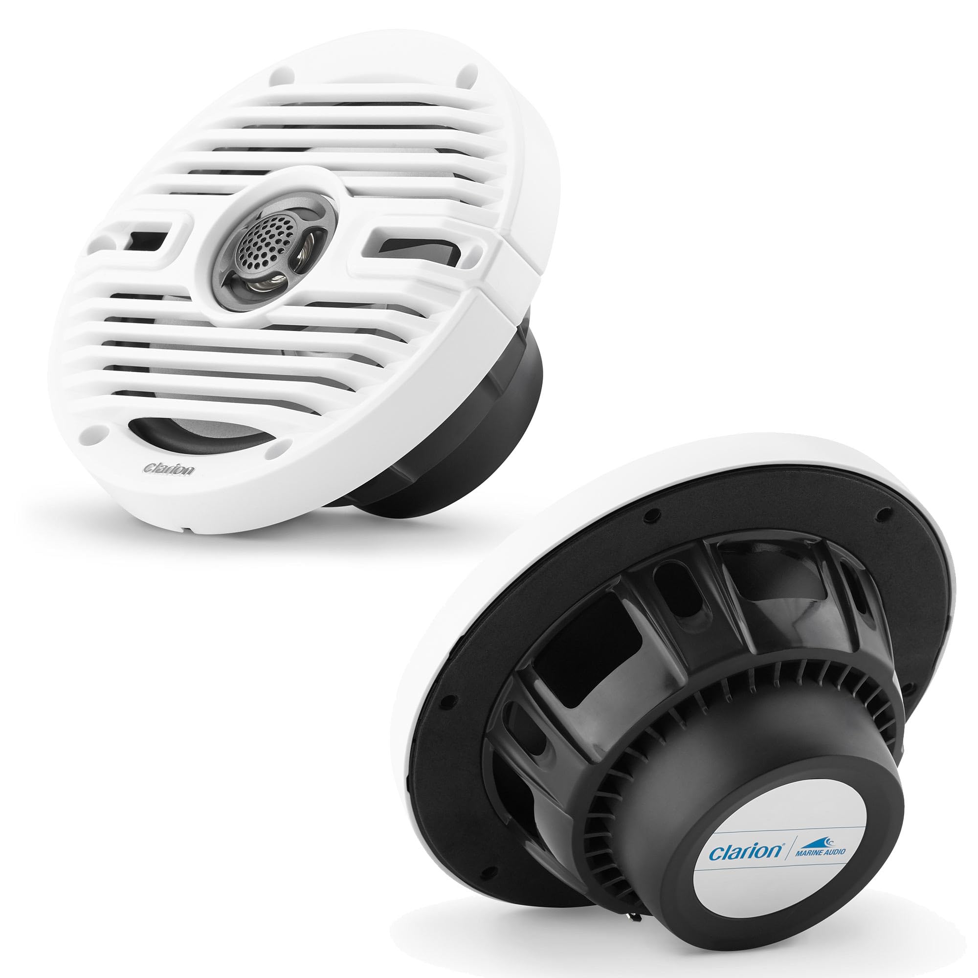 CMS-651-CWB Clarion 6.5-inch Coaxial Marine Speakers 30W RMS Power handling 1/2-inch (13 mm) Polymer Dome Tweeter Includes White & Black Classic Grilles