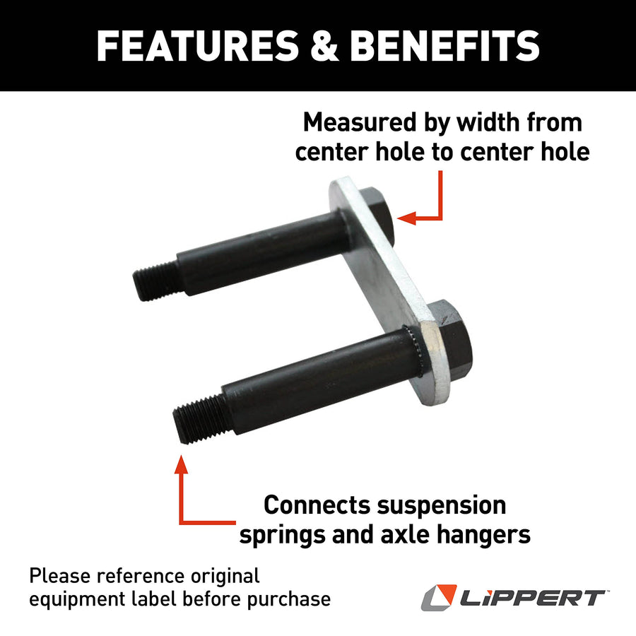 2.25" Lippert Replacement Shackle Link Assembly for RV Trailer Suspension Systems, Includes 2 Shoulder Bolts, 1 Shackle Link Plate - 125675