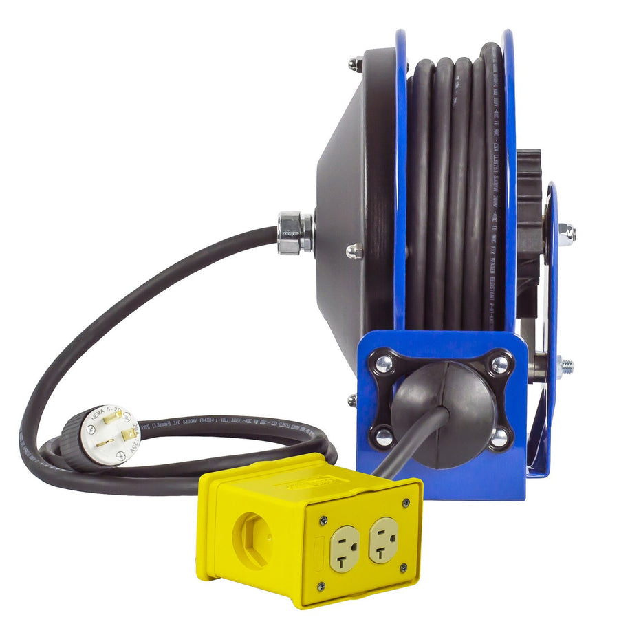 Coxreels PC10-3012-B Power Cord Reel Compact, PC10 Series, 12/3 x 30’ Quad Receptacle 120VAC, Compact Design -Easy-Access Cover and Spring Motor-Heavy-Duty Steel Construction, Made in The USA Blue