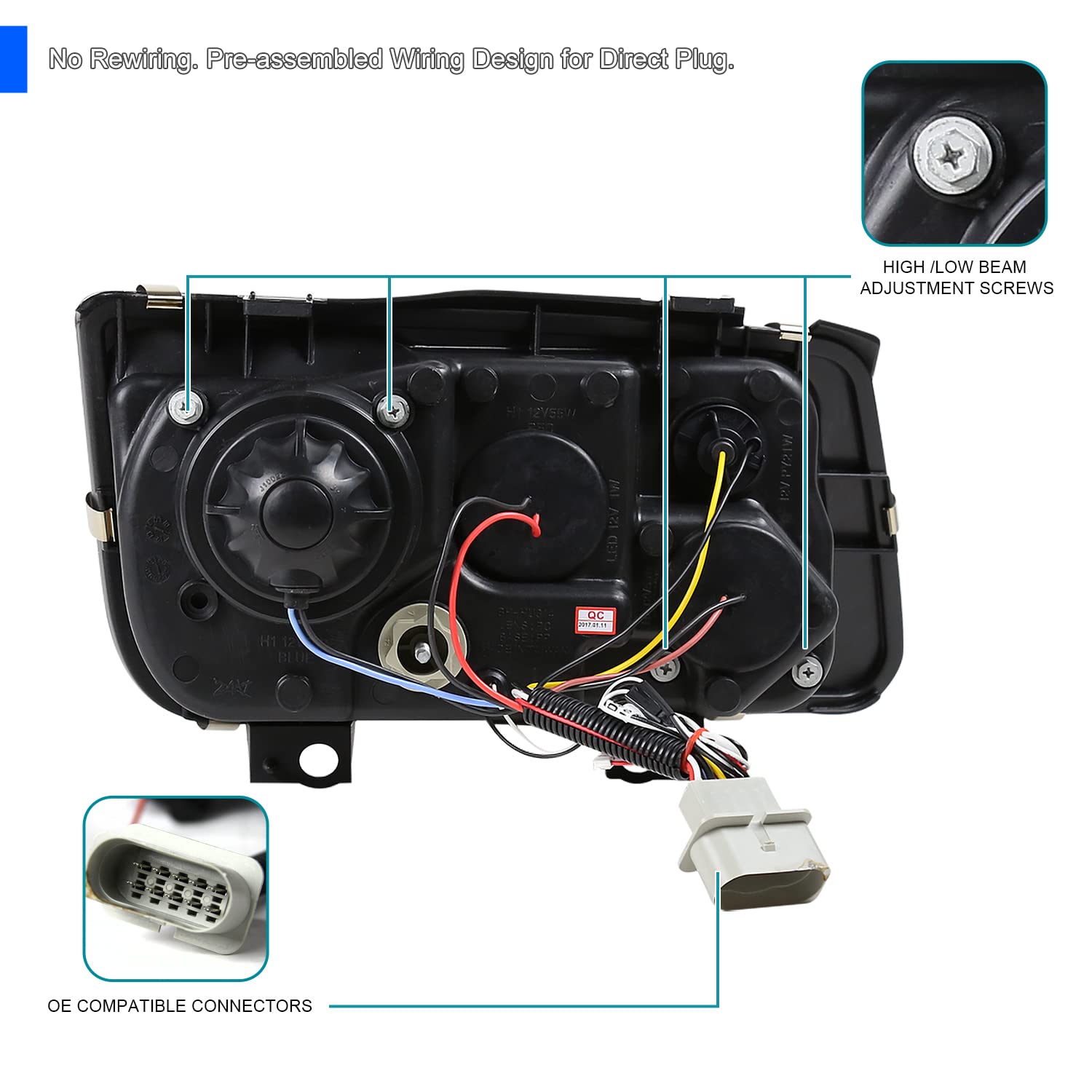 Glossy Black SPEC-D TUNING R8 Style Projector Headlights w/Fog Lamps Compatible with 1999-2005 VW Jetta/Bora Mk4, Left + Right Pair Headlamps Assembly