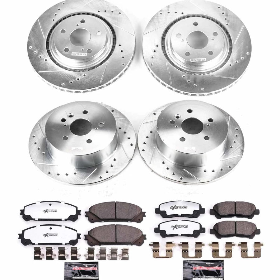 Power Stop Brake Kit Front and Rear For 2008 2009 2010 2011 2012 2013 Toyota Highlander - Truck & Tow Carbon Fiber Ceramic Pads & Drilled and Slotted Rotors Replacement, K4129-36