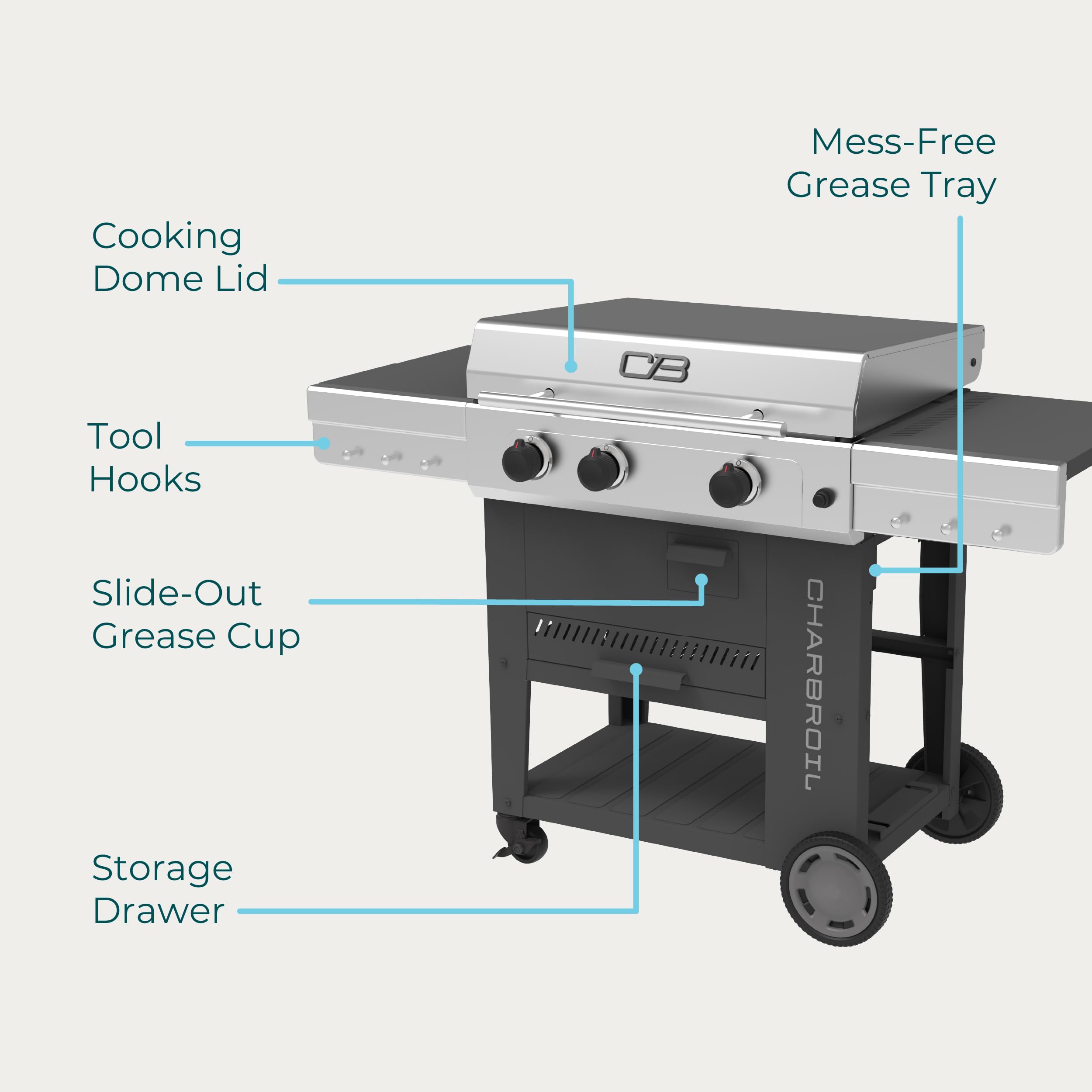 Versa-Tile 28" Charbroil 3-Burner 5-in-1 Cooking Station - 463717325
