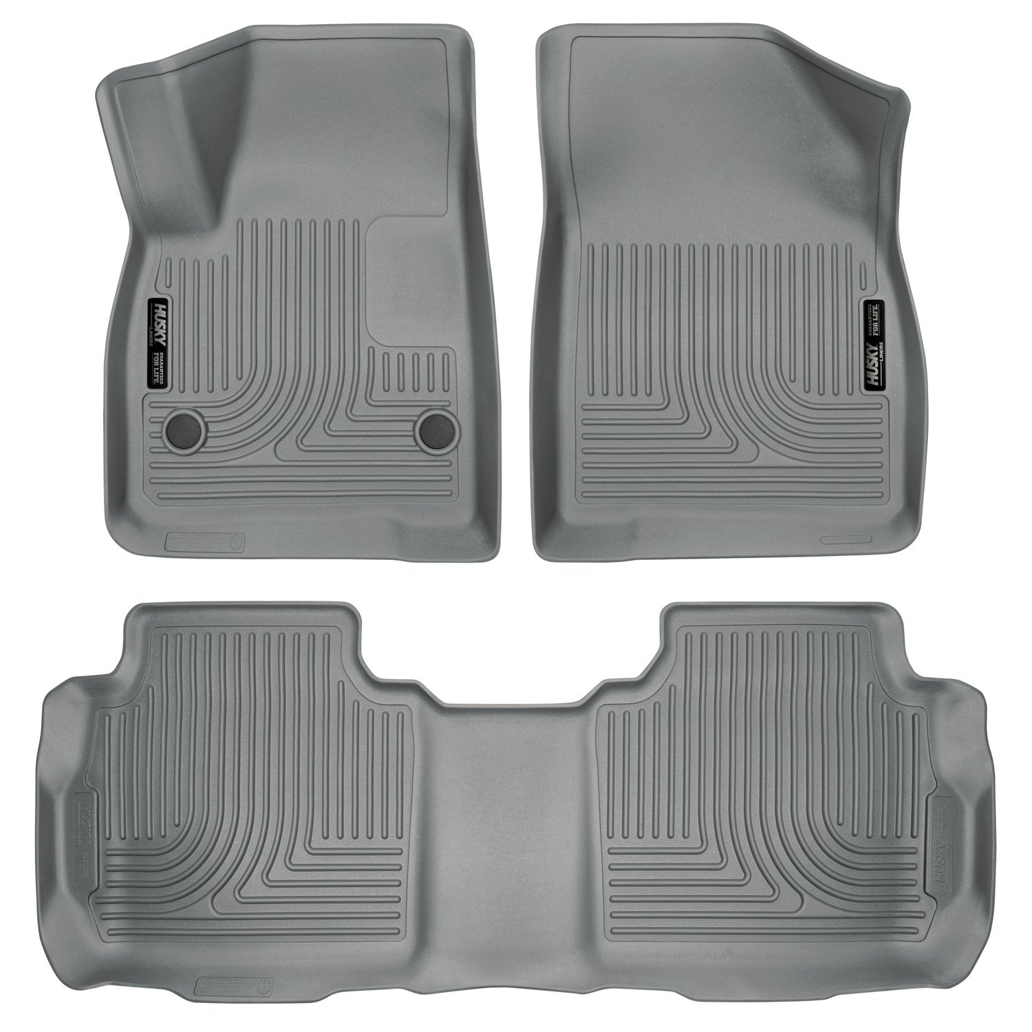 Weatherbeater Husky Liners Floor Mats | Fits 2019 - 2025 Chevrolet Blazer; 2017 - 2025 Cadillac XT5; 17 - 23 GMC Acadia | Front & 2nd Row, 3-pc Grey - 99142