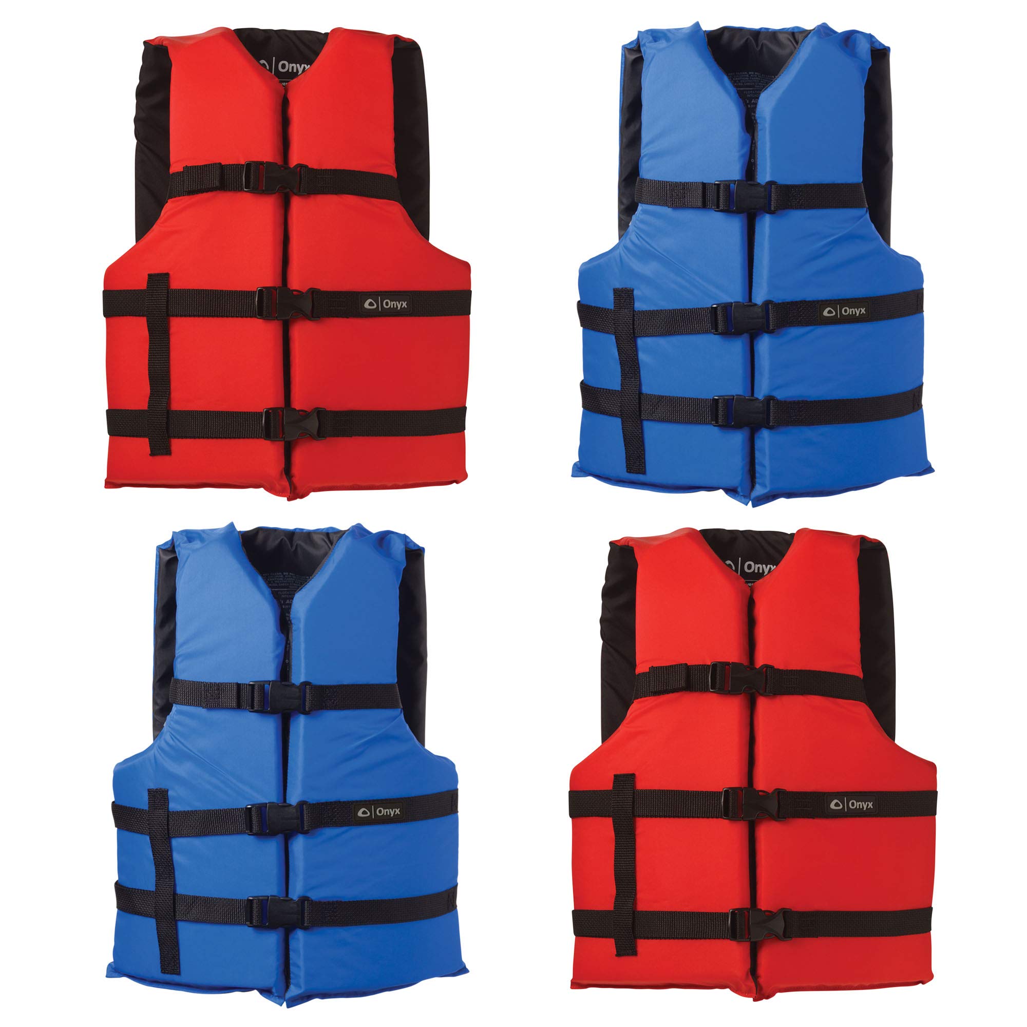 Onyx Life Vest General Purpose, Adult Universal (4-Pack),Red - Blue,30-52-Inch Chest, persons over 90-Pounds., universal
