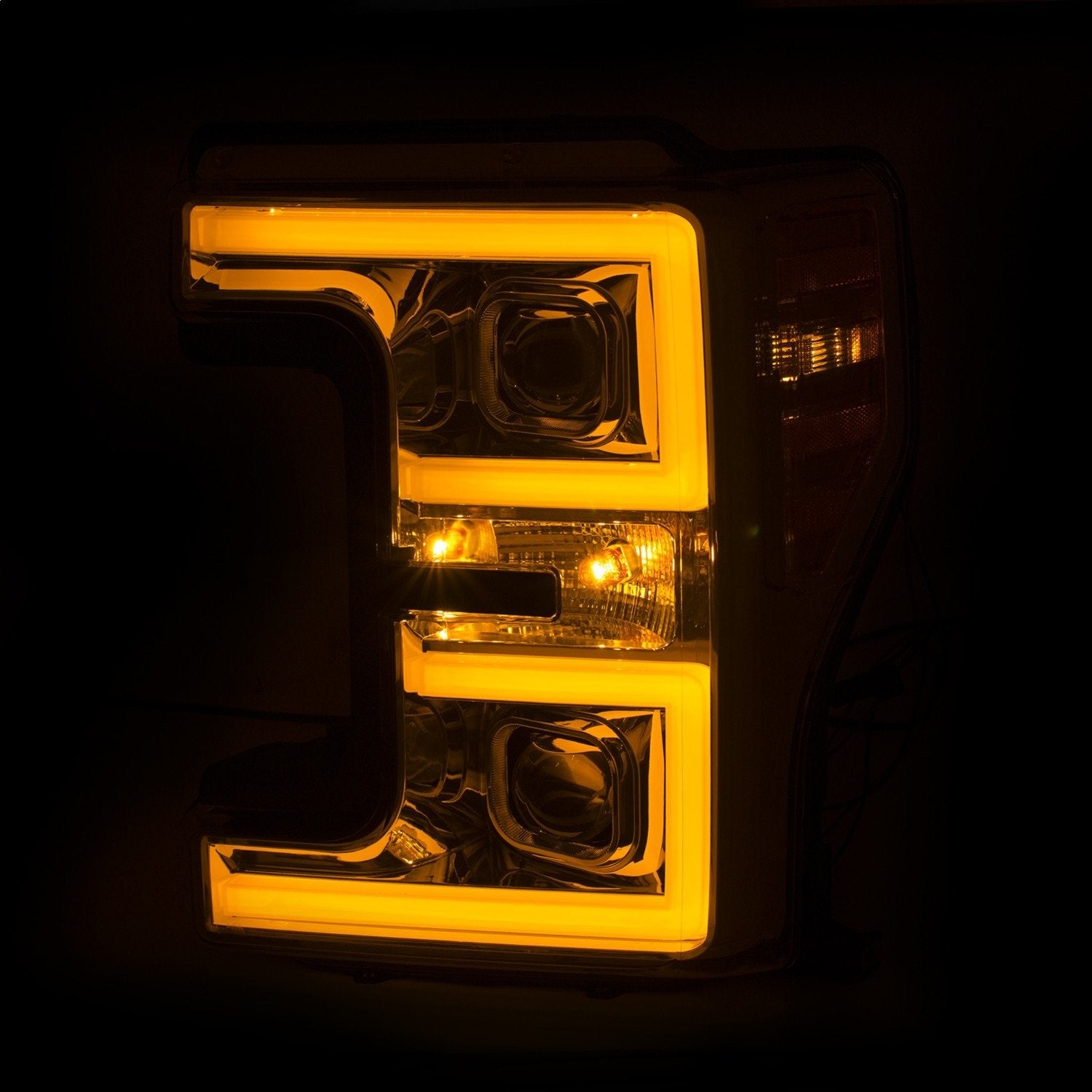 FORD F250/ F350/ F450 17-19 PROJECTOR PLANK STYLE ANZO USA SWITCHBACK HEADLIGHT CHROME/AMBER