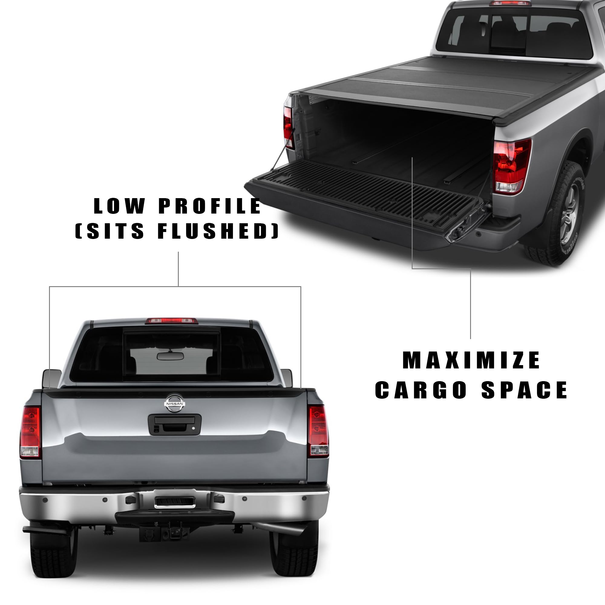 Nissan Titan Bed Cover Armordillo Low Profile Hard Tri-Fold Fits 2004 2005 2006 2007 2008 2009 2010 2011 2012 2013 2014 2015 2016 5.5ft (66") Short | CoveRex TFX | 8705322