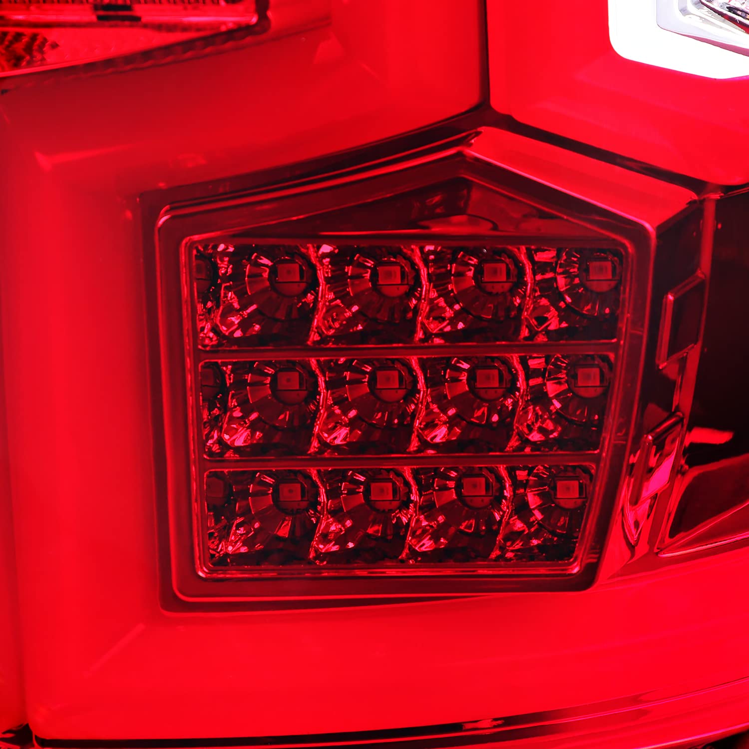 Red Tail Lights SPEC-D TUNING w/Fiber Optic Sequential LED Turn Signal Lights Compatible with 2019-2024 Dodge Ram 2500/3500