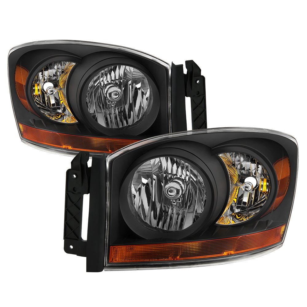 06-08 Dodge Ram 1500 xTune Headlights w/Chrome Bezel/Amber Bar - Black (HD-JH-DRAM06-AM-BK)