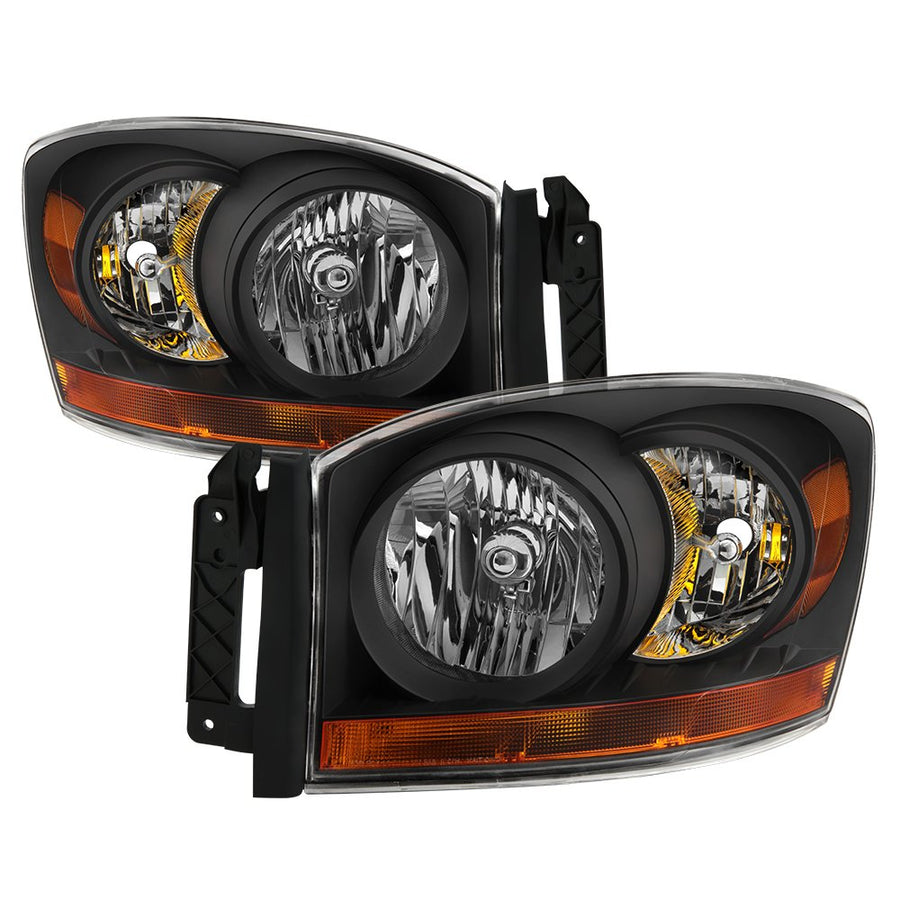 06-08 Dodge Ram 1500 xTune Headlights w/Chrome Bezel/Amber Bar - Black (HD-JH-DRAM06-AM-BK)
