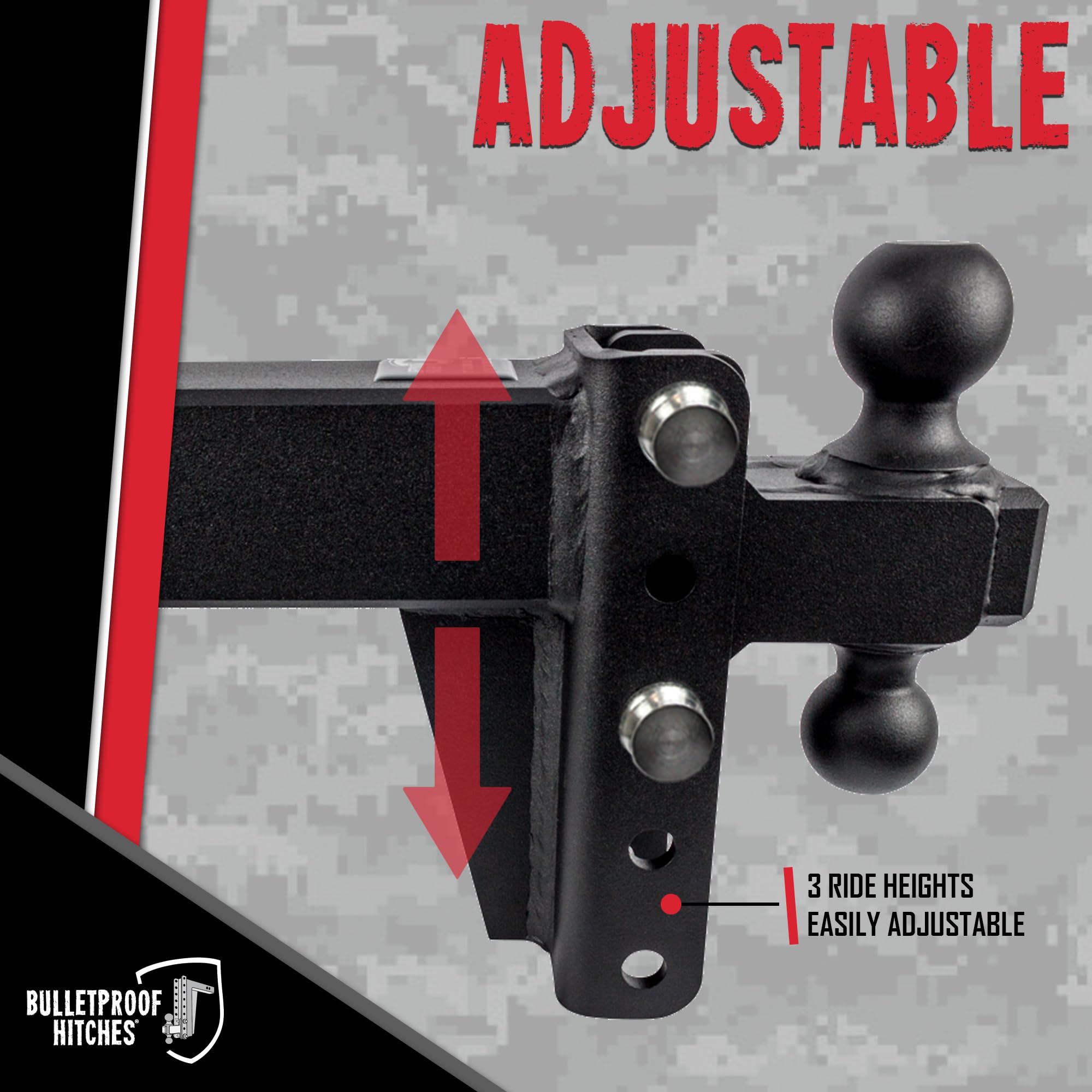 3.0" Adjustable Heavy Duty Trailer Hitch - BulletProof Hitches (22,000 lb. Rating) - 4" Drop/Rise Trailer Hitch with 2" & 2-5/16" Dual Ball - Powder Coat, Solid Steel, Corrosion-Resistant