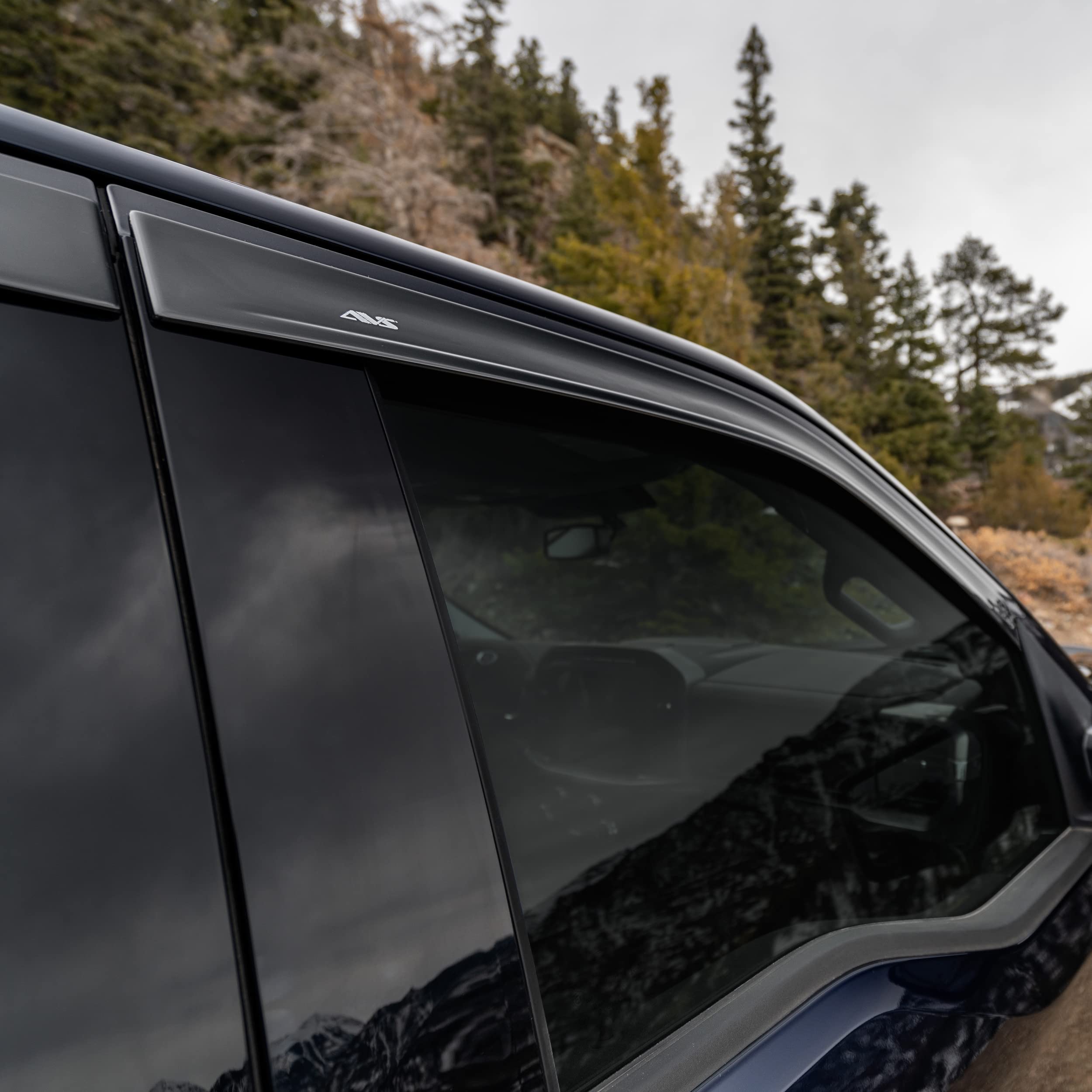 Low Profile Auto Ventshade [AVS] Rain Guards For 2014-2018 Chevrolet Silverado-GMC Sierra 1500; 2015-2019 Silver-Sierra 2500 & 3500, CREW CAB ONLY | Window Vent Visors, 4 pcs. - Dark Smoke | 894033